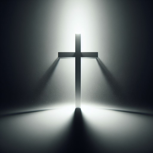 Ein christliches Kreuz in schwarz-grau-weiß.